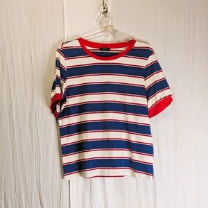 Dokotoo Crewneck Oversized Tee Red Navy & Ivory Stripes Medium